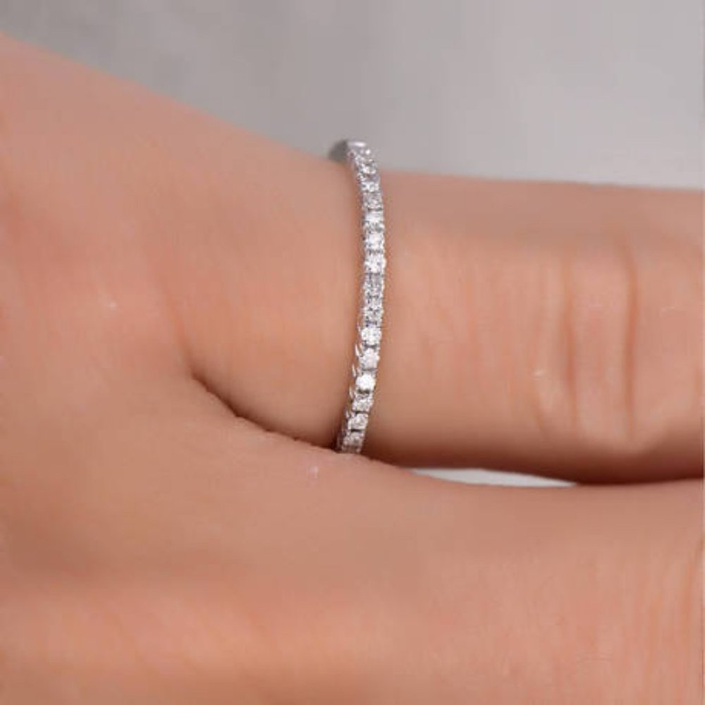 NEW 925 Sterling Silver Pave Diamond Half Eternity Ring - Picture 2 of 2